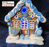 Hanukah LED Gingerbread House Ornament