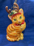 Glass Antlered Cat Ornament