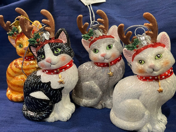 Glass Antlered Cat Ornament