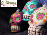 Dia Los Muertos Bright Glass and Glitter Sugar Skull Ornaments