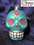 Dia Los Muertos Bright Glass and Glitter Sugar Skull Ornaments