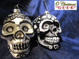 Dia Los Muertos White Glass Skull Ornament
